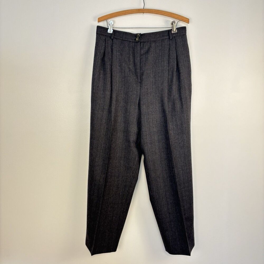 Harve Benard Gray Plaid Pleated Leg Wool Lined Dress Pants Trousers 32 in Waist